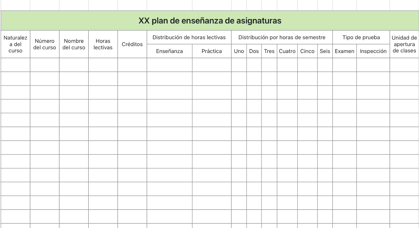 Formulario de plan de enseñanza de asignaturas